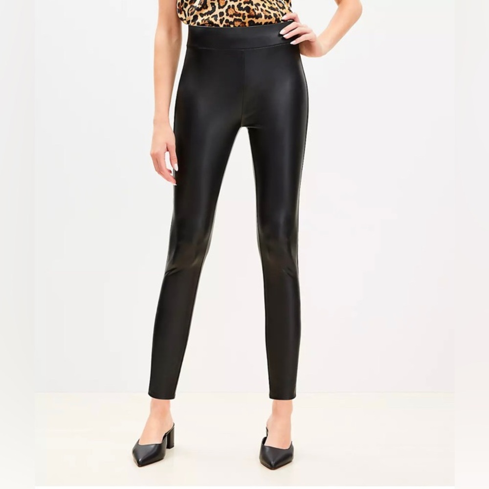 LOFT Women's Faux Leather Pants Sz LP Black Stretch Vegan Pull On New With Tags